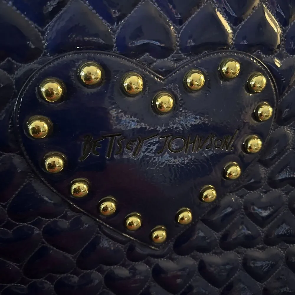 Betseyville Navy Heart Quilted Laptop Case Bag Studded Betsey Johnson Quirky